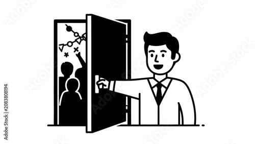 Konstfotografi Business Man Opening Door to Celebration Party Room