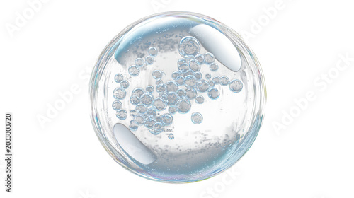Macro shot of a clear soap bubble with smaller bubbles inside, black background (2)