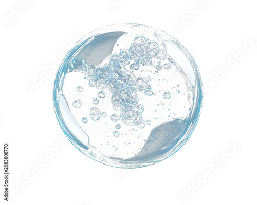 A clear, round bubble containing water bubbles against a black background