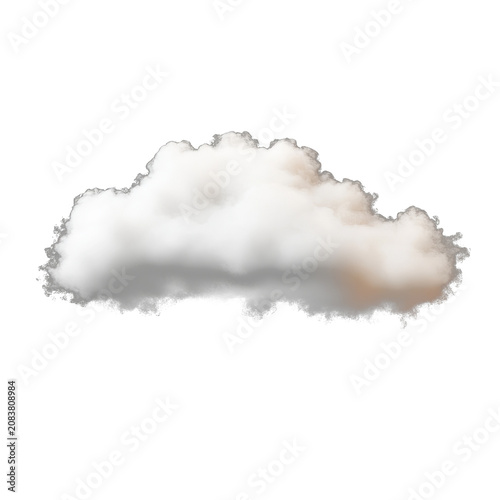 Isolated puffy white cloud against a black backdrop, with subtle orange shading