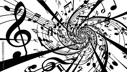 Fotografija Abstract Music Notes Swirl Black and White Background