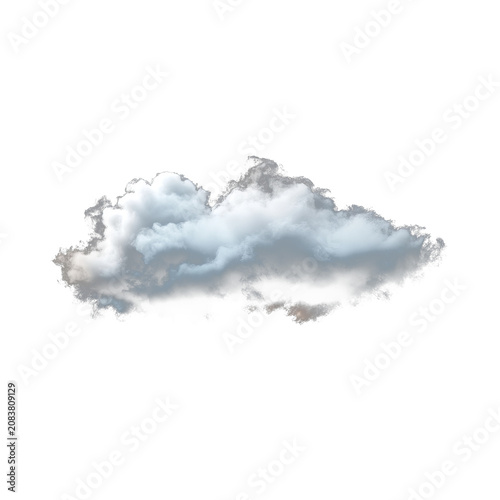 Isolated fluffy cloud, white and grey, on a stark black background