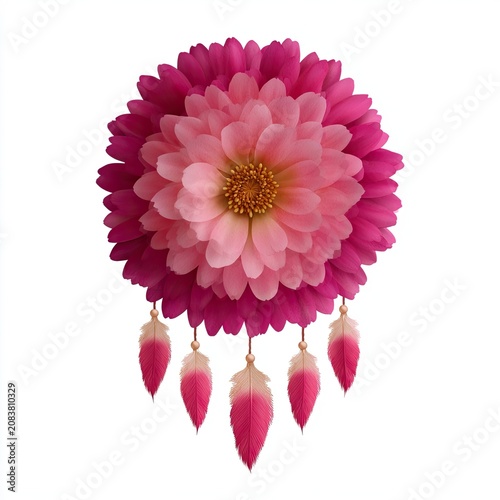 Boho Dreamcatcher Watercolor Illustration with Soft Pastel Feathers and Floral Elements Isolated on White Background