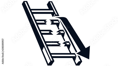 Foto Broken Ladder Icon with Downward Arrow Symbolizing Failure or Setback
