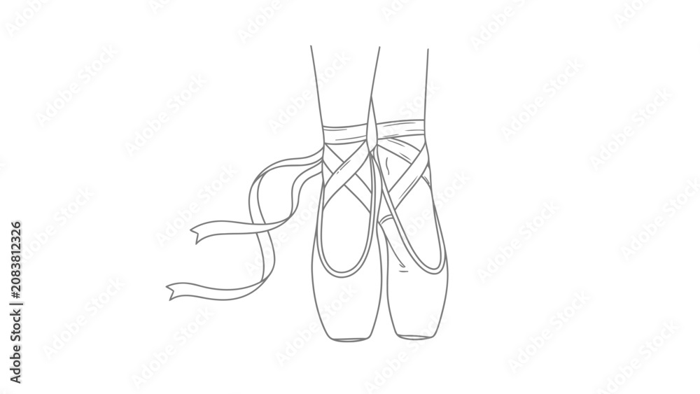 Obraz premium Minimalist Line Art of Ballet Pointe Shoes with Ribbons