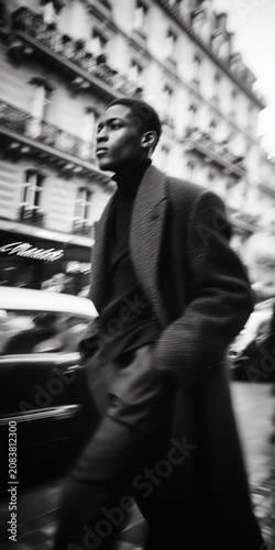 Man in Coat Street Motion Black and White Cinematic Art