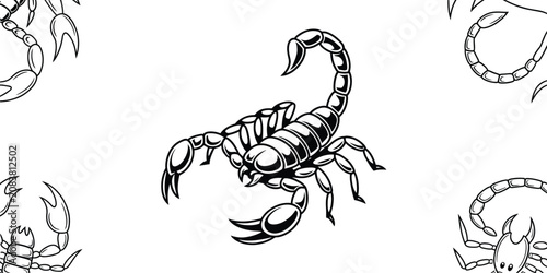 Scorpion icons, black scorpion illustrations, scorpion vector graphics, zodiac sign symbols