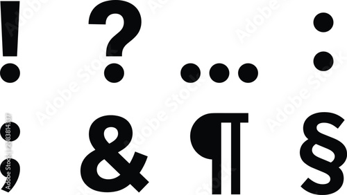 Tableau sur toile Typography and Punctuation Symbol Icon Set with Black Silhouette Character Colle
