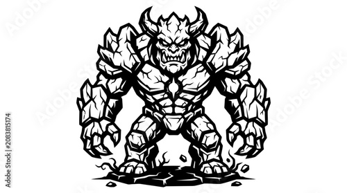 Fotografie Fierce Stone Golem Monster, Fantasy Creature Illustration, Dark Fantasy Art