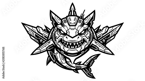 Mechanical Shark Emblem - Futuristic Cyberpunk Creature Art