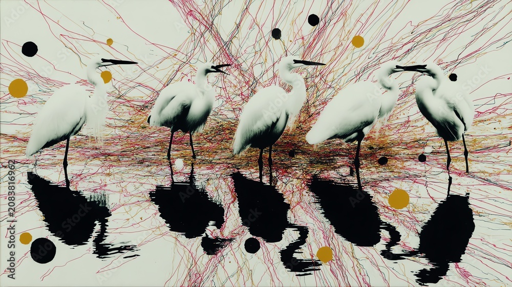 Fototapeta premium Cranes Birds Abstract Minimal Asian Art