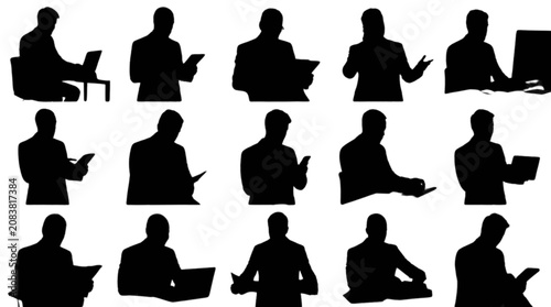 Silhouette people sitting and standing in casual meeting pose isolated on transparent background, Vector