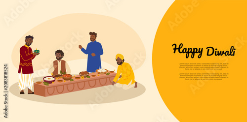 happy diwali celebration family sharing traditional food and sweets