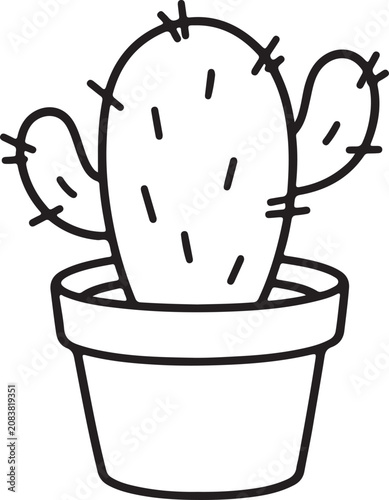 Line Art Cactus in Pot Isolated
