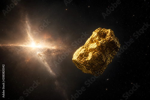 Plakat Glowing Gold Nugget Drifting Through Deep Space