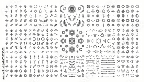 Set of decorative design elements dividers frames and floral ornaments with ornament flourish decorative calligraphic illustration decoration monogram collection invitation abstract