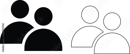 Two user or people group one in solid black and one in black outline style, isolated on a clean white background, for web interface