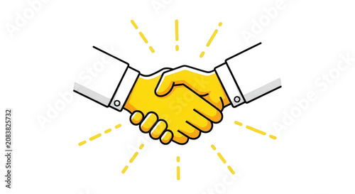 Yellow handshake icon for business agreement and partnership success isolated on transparent background
