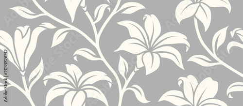 Photos Abstract amaryllis  flower and leaves seamless pattern.