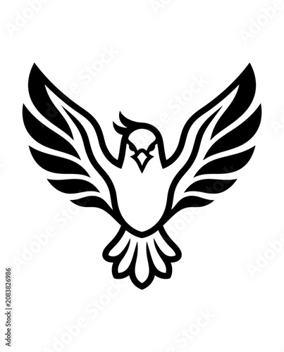 Stylized Hawk Emblem, Black and White Vector Silhouette