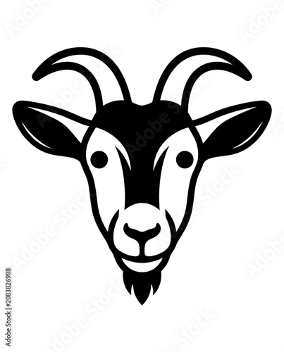 Stylized Goat Head Icon Black and White Vector Art