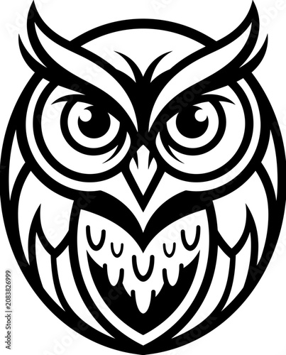 Stylized Owl Graphic Icon - Black and White Vector Art