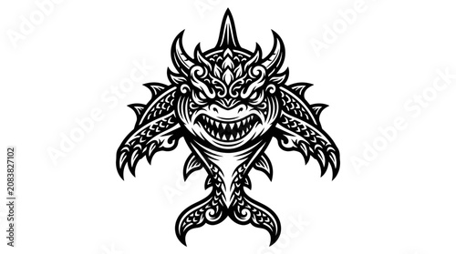 Photos Tribal Shark Tattoo Design, Fierce Marine Predator Illustration