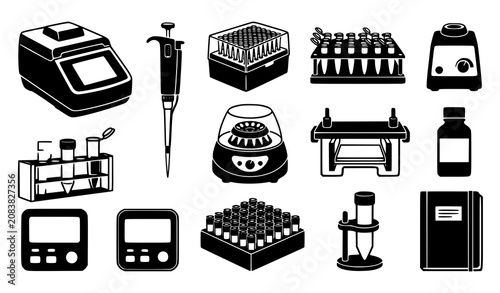Tableau sur toile Molecular Biology and Genetics Laboratory Equipment Icon Set Featuring Thermocyc