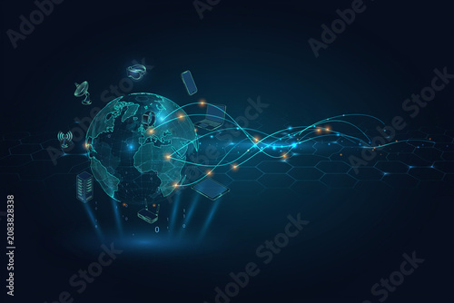 Global Network Technology Concept with Digital Earth and Connected Devices