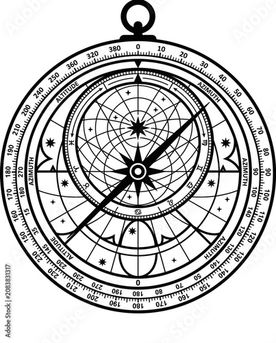 Tableau sur toile Antique Compass Astrolabe Nautical Navigation Tool