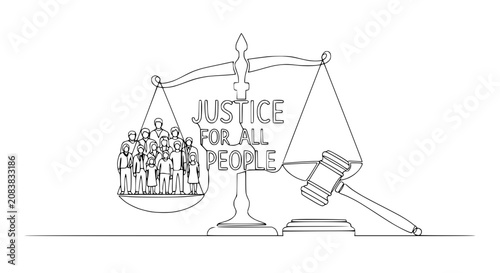 Konstfotografi Scales of Justice with Gavel and Diverse People Silhouette, Legal Concept