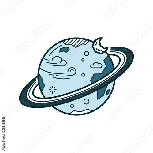 Cartoon Planet Saturn with Bite Mark and Rings, Space Exploration Concept