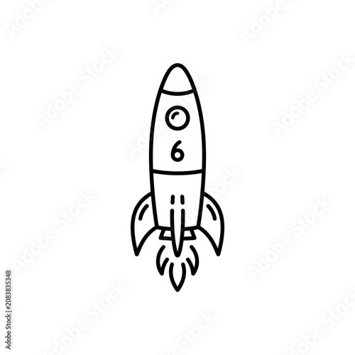 Cartoon Rocket Ship Launching, Space Exploration Icon, Vector Illustration