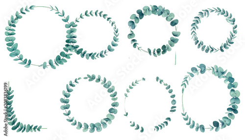 Eucalyptus Watercolor Frames & Decorative Wreaths Set