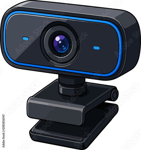 Schilderij op canvas Modern Webcam Illustration With Wide Angle Lens And Desktop Video Technology Des