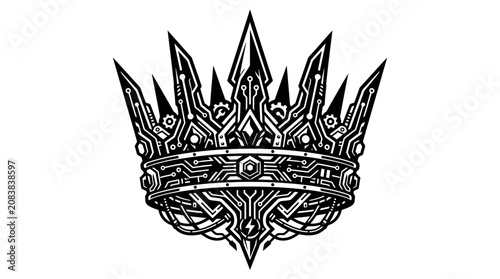 Slika na platnu Cyberpunk Crown Logo - Futuristic Royalty and Technology Symbol