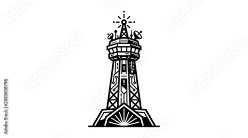 Fotografie Communication Tower with Antennas and Circuitry Pattern