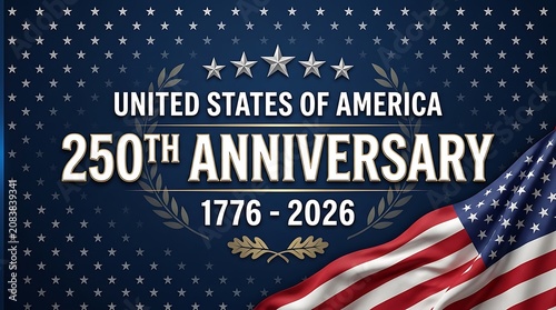 United States 250th Anniversary Celebration Banner with American Flag Background