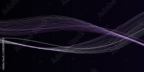 Foto Abstract background featuring flowing purple and white light lines arranged in smooth wave patterns across dark starry space field