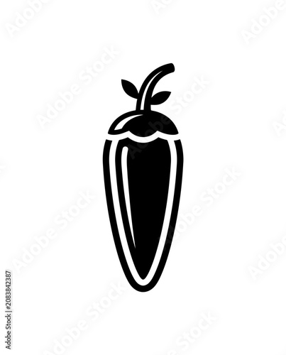 Jalapeno Pepper Icon, Chili Vector Silhouette, Black and White