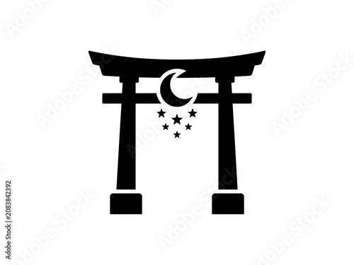 Japanese Torii Gate Silhouette with Moon and Stars Icon