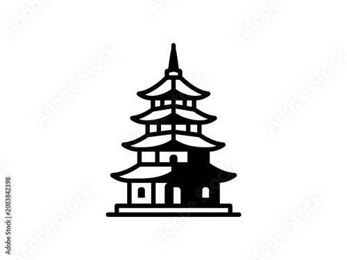 Japanese Pagoda Icon, Traditional East Asian Architecture, Landmark Vector Art