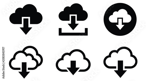 Cloud download icon set