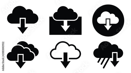 Cloud download icon set
