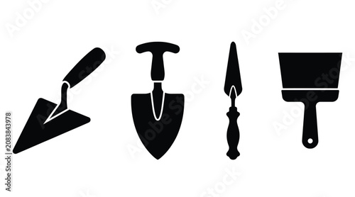 Set of construction trowels and putty knives icons