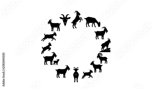 Foto Premium Goat Silhouette Vector Set Featuring Domestic and Mountain Goat Poses