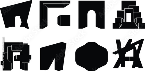 Fotografija Abstract geometric silhouette collection of brutalist architectural elements mon