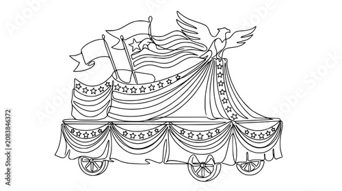 Canvastavla Patriotic Parade Float with Eagle and Flags - Line Art
