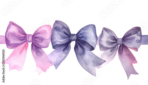 Watercolor Pink Purple Bow Illustration Decorative Art Collection