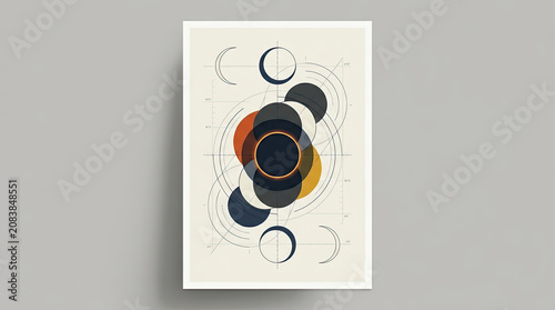 Minimalist geometric illustration of an eclipse cycle with technical line art on a neutral surface